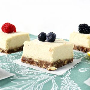 This No-Bake Lemon Vanilla Cheesecake is a vegan and gluten-free dessert recipe flavored with pecans, agave nectar, and dates! | spiritedandthensome.com