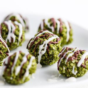 Chocolate-Drizzled Matcha Energy Bites